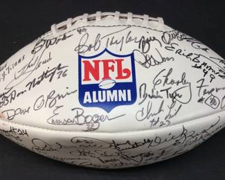 NFL ALUMNI ASSOCIATION AUTOGRAPHED FOOTBALL, DOZENS OF AUTOGRAPHS, LYDELL MITCHEL, EARL MORRALL, RICKY HARRIS, MARK MOSELEY, LENNY MOORE, NO CERTIFICATION