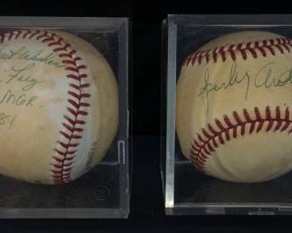 (2) DETROIT TIGER MANAGER SPARKY ANDERSON & KC ROYALS MANAGER JIM FREY AUTOGRAPHED BASEBALLS, NO COA