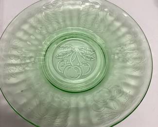 10 Green Uranium Hazel Atlas Fruits Pattern Sherbet Saucers