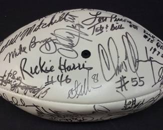 NFL ALUMNI ASSOCIATION AUTOGRAPHED FOOTBALL, DOZENS OF AUTOGRAPHS, LYDELL MITCHEL, EARL MORRALL, RICKY HARRIS, MARK MOSELEY, LENNY MOORE, NO CERTIFICATION