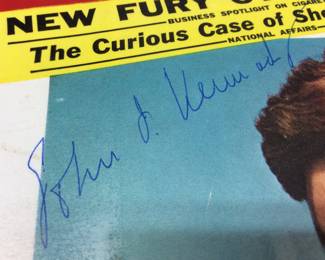1958 NEWSWEEK MAGAZINE COVER JOHN F KENNEDY AUTOGRAPH MANY OF THESE ITEMS WERE FEATURED IN 2006 AUTOGRAPH COLLECTOR MAGAZINE REFERENCE PICTURES. COLLECTION OF TIM METCALF. THE PICTURE OF THE MAGAZINE ARTICLE IS NOT INCLUDED IN LOT. ONLY FOR INFORMATION. NO CERTIFICATION