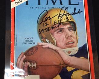 1963 TIME COVER DALLAS COWBOY ROGER STAUBACH AUTOGRAPH HOF 1985 MANY OF THESE ITEMS WERE FEATURED IN 2006 AUTOGRAPH COLLECTOR MAGAZINE REFERENCE PICTURES. COLLECTION OF TIM METCALF. THE PICTURE OF THE MAGAZINE ARTICLE IS NOT INCLUDED IN LOT. ONLY FOR INFORMATION. NO COA