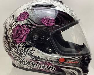 HARLEY-DAVIDSON LANDSCAPE AIRFIT SUN SHIELD HD-X03 FULL FACE MOTORCYCLE HELMET, ROSE DESIGN, WOMEN’S SIZE LARGE, WITH BOX
