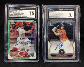(2) 2023 TOPPS CHROME ROOKIE AUTOGRAPH SPENCER STEER GRADED GEM MINT 10 & 2023 BOWMAN CHROME PROSPECT AUTOGRAPH SHAY WHITCOMB MINT 9 BASEBALL CARDS BOTH GRADES BY CGC BASEBALL