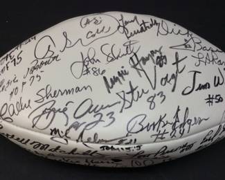 NFL ALUMNI ASSOCIATION AUTOGRAPHED FOOTBALL, DOZENS OF AUTOGRAPHS, LYDELL MITCHEL, EARL MORRALL, RICKY HARRIS, MARK MOSELEY, LENNY MOORE, NO CERTIFICATION