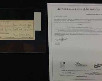 HOF BASEBALL NEW YORK GIANTS SIGNED CARL HUBBELL BANK CHECK WITH CERTIFICATE OF AUTHENTICITY by JSA AUTHENTICATIONS