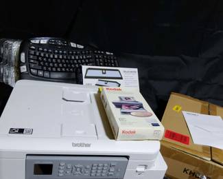 Home Office Tech  Organizer Lot  Brother Inkjet Printer, Logitech Keyboard, Kodak Ink  More