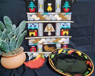 Desert Beauty  Clay Art La Mesa Chili Pepper Serving Set, Navajo Style Tapestry  Cactus