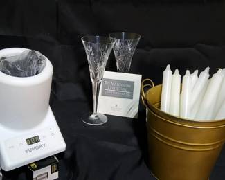 Cheers A Luxury Celebration Lot  Waterford Millennium Flutes, Euhomy Chiller  Gold Decor