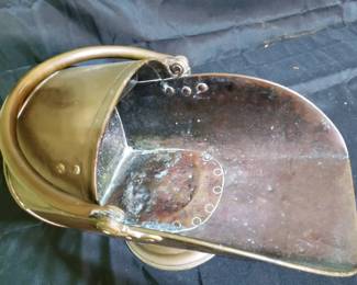 Antique Copper Helmet Coal Scuttle  HandRiveted Fireside Bucket