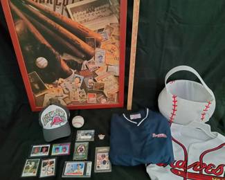 Baseball Memorabilia  Art Collection  Atlanta Braves, Red Sox and Various Baseball Card Collection