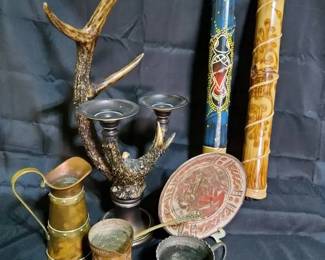 Uttermost Designer Bronze Candle Holder, Rain Sticks  Vintage Copper Pots