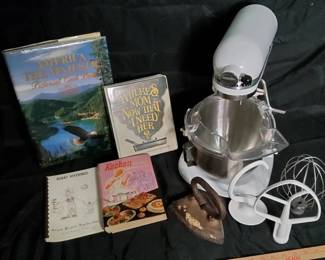 KitchenAid Heavy Duty 5Quart Mixer Lot Cookbooks Antique Cast Iron Iron
