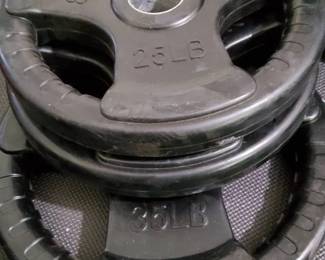 Olympic Weight Plate Set  2 25lb And 1 35lb Rubber Coated Grip Plates