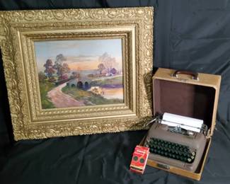 Vintage SmithCorona Silent Portable Typewriter in Tweed Case  Framed Thomas Crane Art