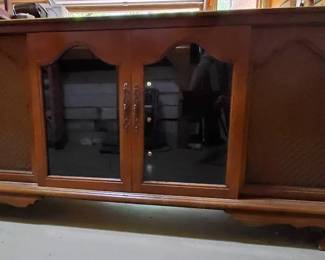 MidCentury Vintage Stereo Console Cabinet  Large 63 Wood Credenza, TV Stand, or Bar Cabinet