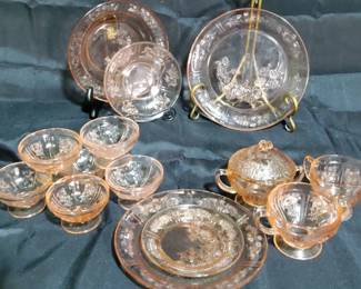 Pretty In Pink  Vintage Pink DepressionCompression Glass Dessert Set  Multiple Pieces