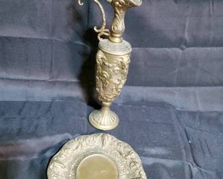 Etched Brass Ewer Pitcher and Nesting Plate