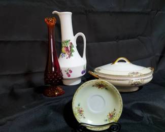 Vintage Heritage Lot  Fenton Hobnail Vase, Noritake Dish,  Israel Decanter