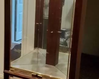 Philip Reinisch Cherry Corner Curio Cabinet  Lighted Display Case w Mirrored Back