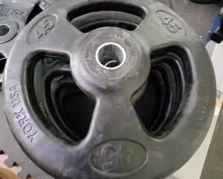 RubberCoated Olympic Grip Plates  Set of 4 York USA 45 lb