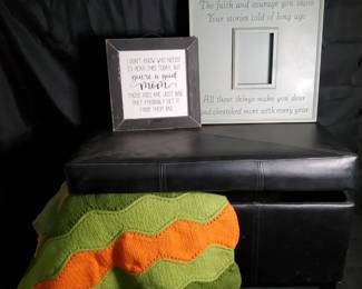 Cozy Home Decor Bundle  Padded Storage Chest, 2 Framed Artworks  Handmade Throw