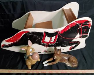 Vintage Nursery  Decor Lot  1950s ShooFly Rocking Horse, Mold Easter Bunny  German Shepherd