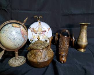 Global Artifact Collection  Vaugondy Globe, Villeroy  Boch, Romanian Carving  Brass