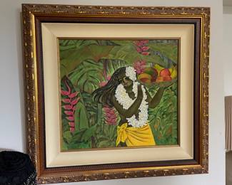 Framed Zhou Ling Hawaiian Culture Oil Painting
