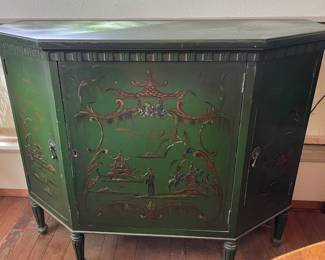 Green Chinoiserie Hand-Painted Accent Cabinet