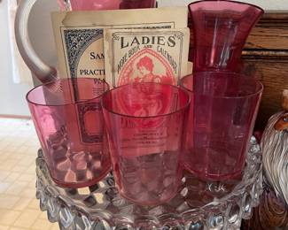 Paneled Cranberry Glass Drinking Glasses, 1913 Ladies' Notebook and Calendar