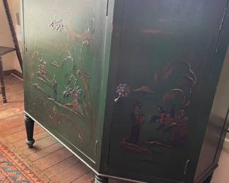 Green Chinoiserie Hand-Painted Accent Cabinet
