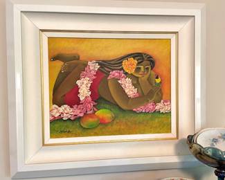 Framed Zhou Ling Hawaiian Culture Oil Painting