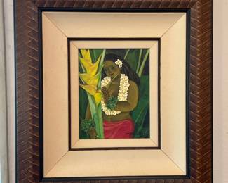 Framed Zhou Ling Hawaiian Culture Oil Painting