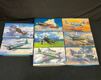 Assorted Hasegawa Model Airplane Kits feat. Spitfire Mk. IXc