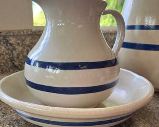 Robinson Ransbottom Blue Banded Stoneware Ewer & Underplate