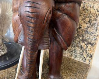 Hand-Carved Teak Wood Elephant Sculpture