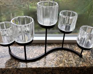 Curved Modern Black Metal 5-Votive Candle Holder