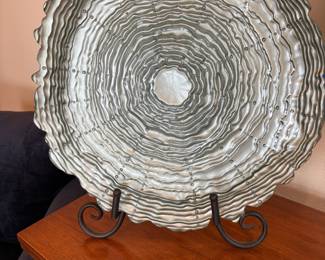 Iridescent Pearl Blue Silver Centerpiece Platter 