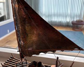 Hammered Copper Sailboat Sculpture