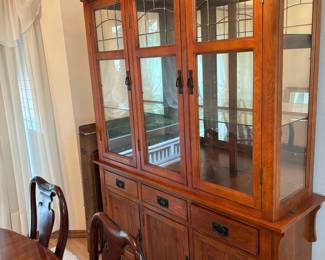 Mission-Style China Cabinet with Leaded Glass Top