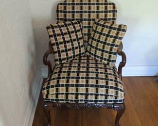 Upholstered Chair With Carved Wood Arms