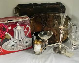 Silver Plate  Glass Serving Ware
