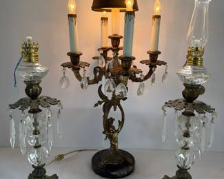 Wrought Iron, Marble and Crystal Lamps Candelabra