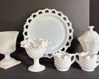 Vintage Fenton Hobnail, Anchor Hocking Milk Glass Platter