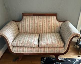 Rolled Arm Wood Frame and Upholstered Settee