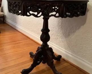Vintage Octagonal Carved Wood Table