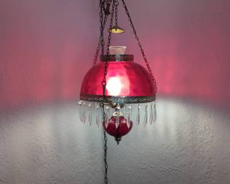 Victorian Style Ruby Red and Gold Parlor Lamp