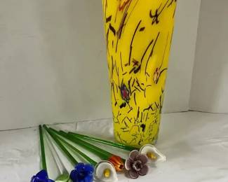 Abstract Eastern Blown Glass Vase  Flowers