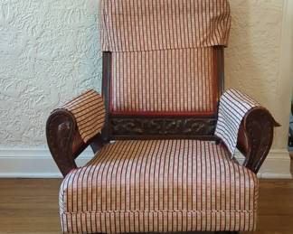 Carved Wood And Upholstered Vintage Rocking Chair